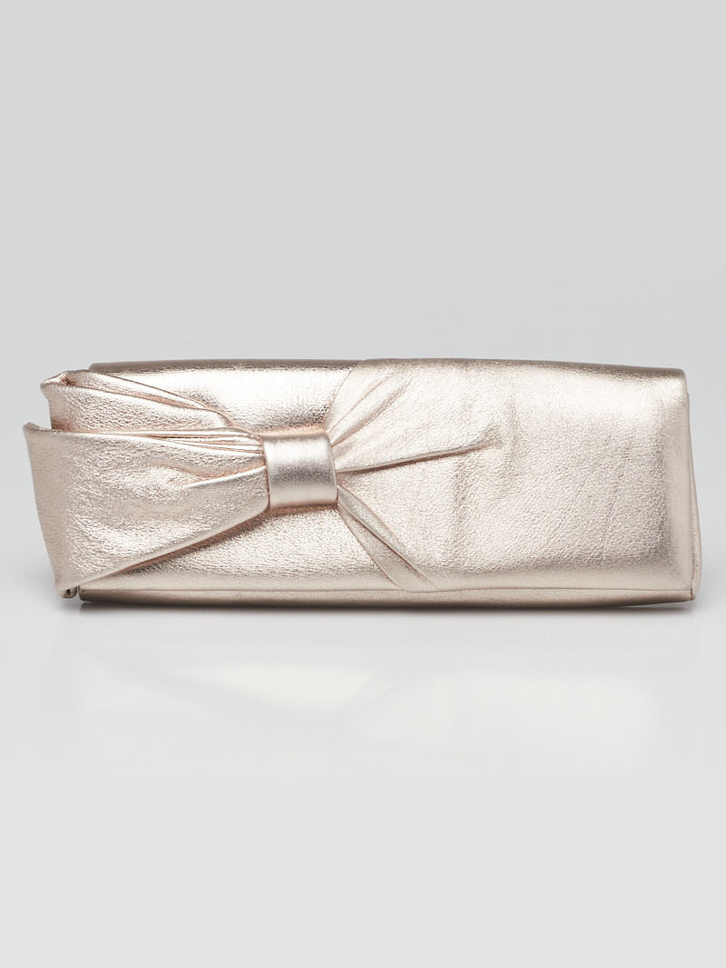 Christian Louboutin Rose Gold Leather Bow Clutch Bag