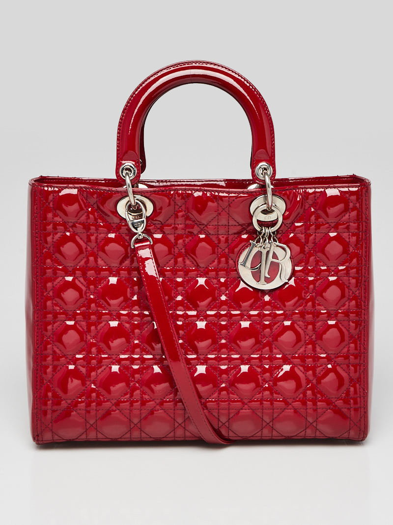 Christian Dior Red Cannage Quilted Patent Leather Large Lady Dior Bag