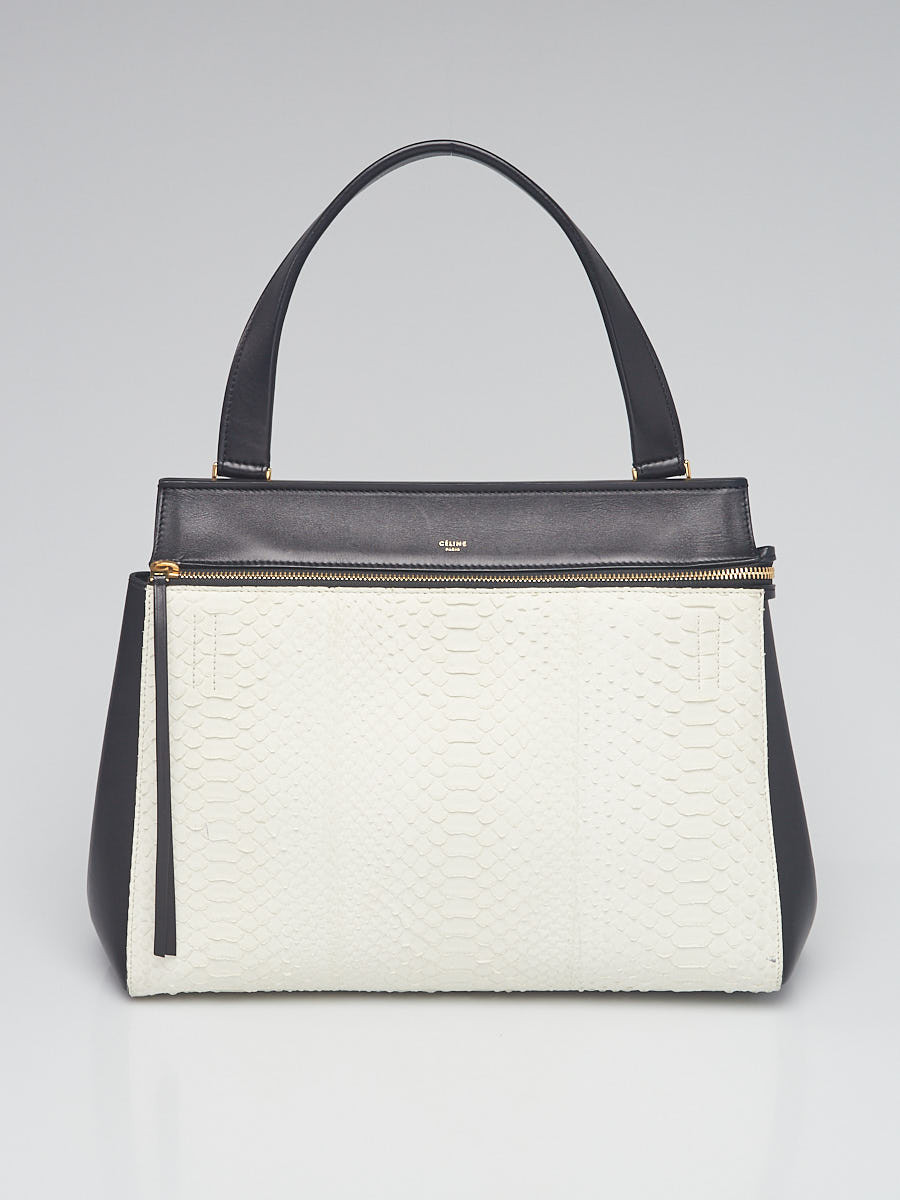 Celine White Python and Black Leather Edge Shoulder Bag