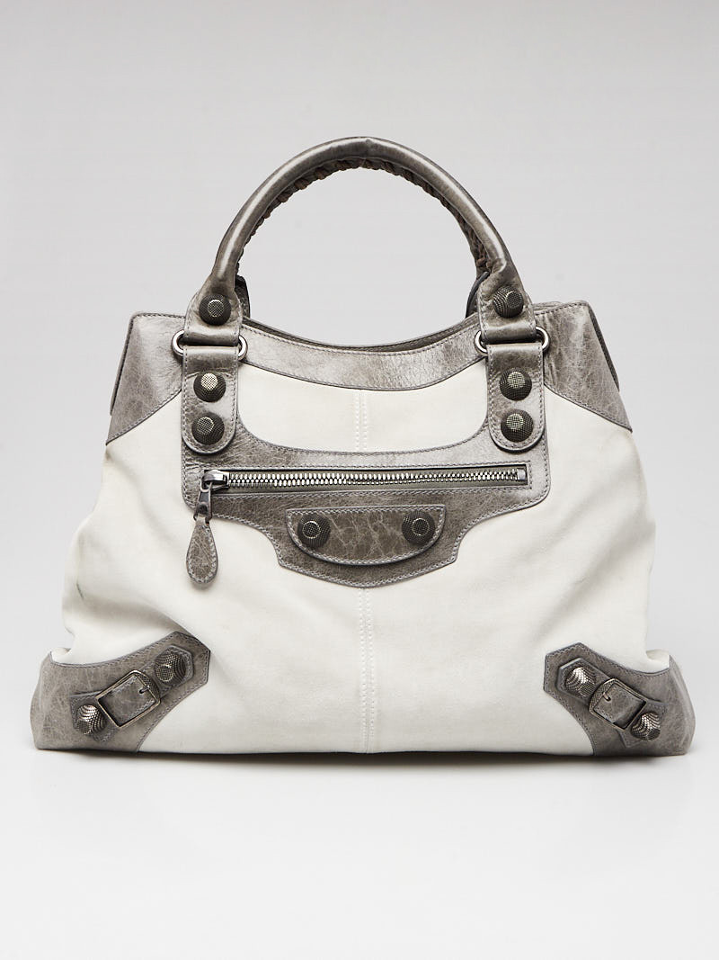 Balenciaga Grey Lambskin Leather and Suede Giant 21 Silver Brief Bag