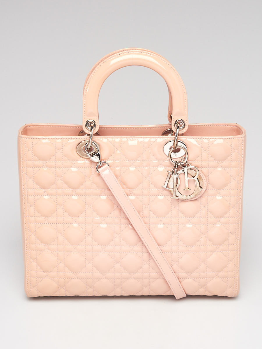 Christian Dior Light Pink Cannage Quilted Patent Leather Large Lady Dior Bag
