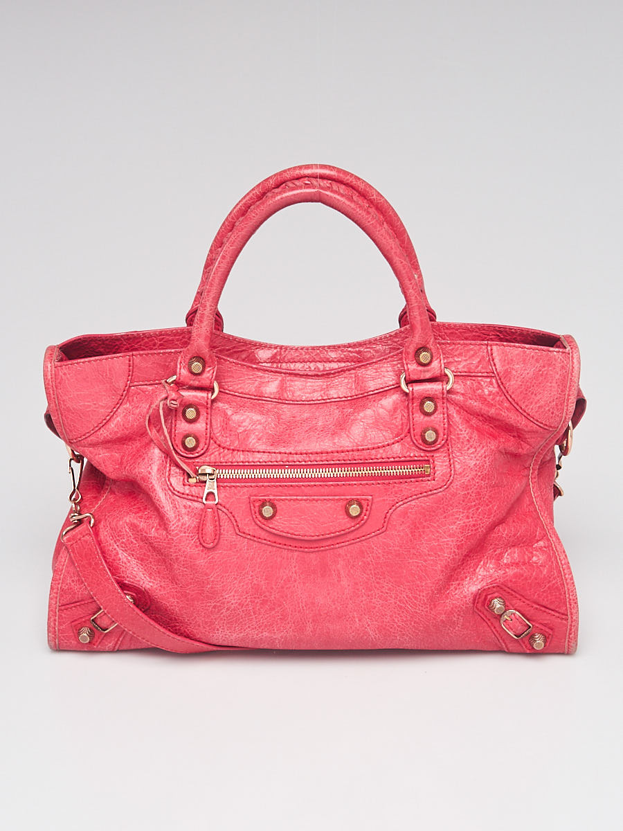 Balenciaga Rose Thulian Lambskin Leather Giant 12 Rose Gold Motorcycle City Bag