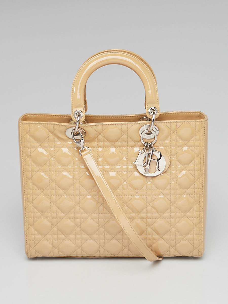 Christian Dior Beige Cannage Quilted Patent Leather Large Lady Dior Bag