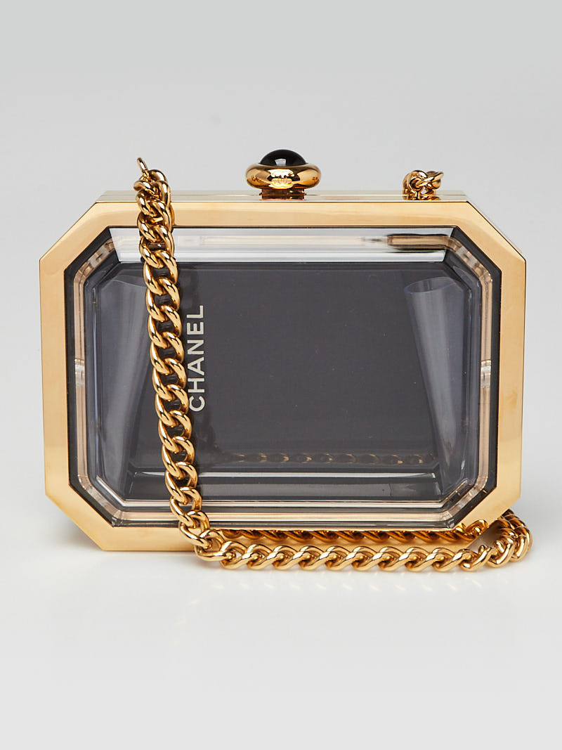 Chanel Black Gold Plexiglas Premiere Watch Minaudiere Evening Bag