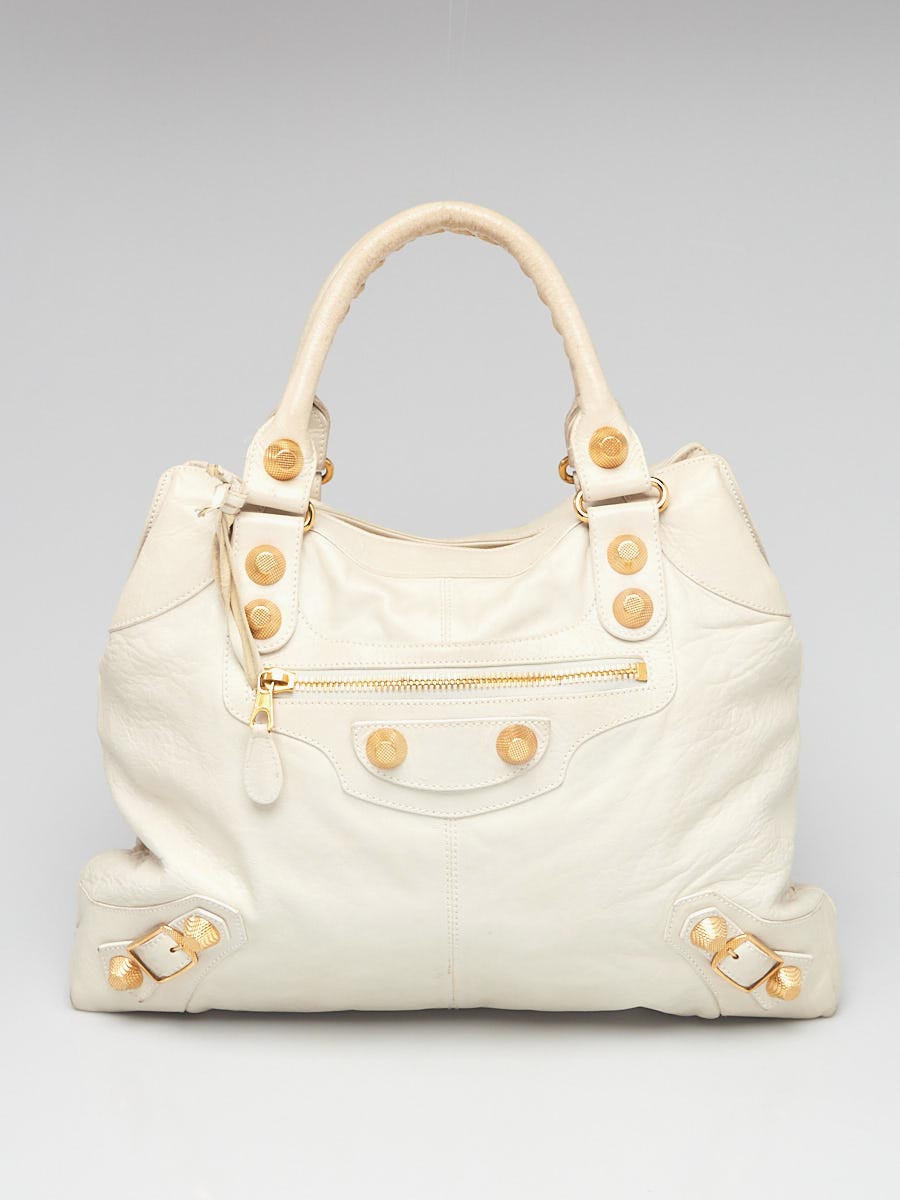 Balenciaga White Lambskin Leather Giant 21 Gold Brief Bag
