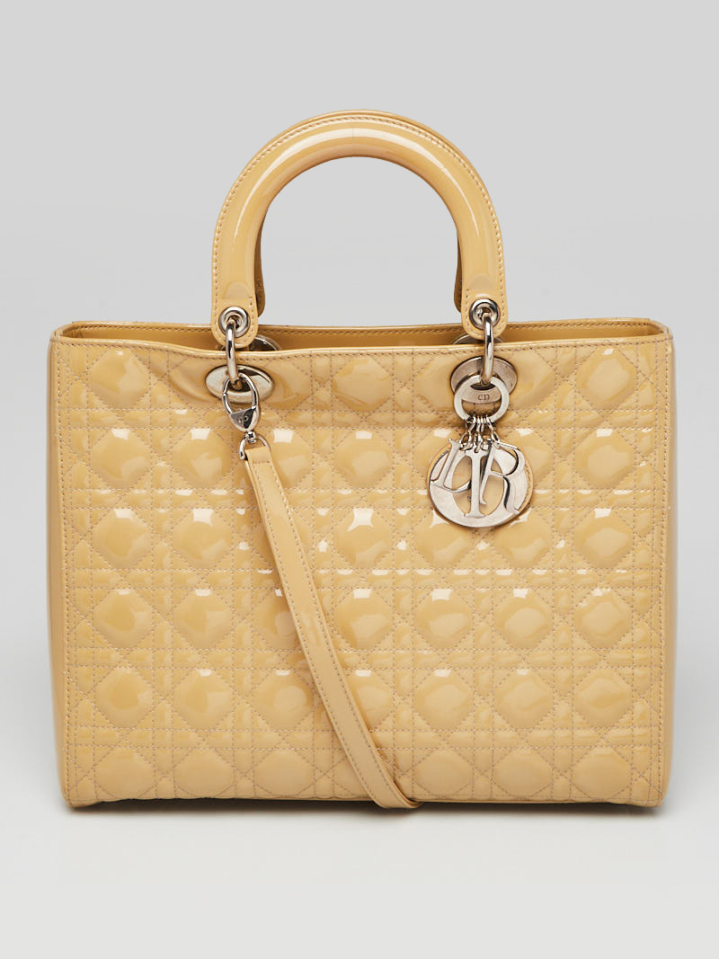 Christian Dior Beige Cannage Quilted Patent Leather Large Lady Dior Tote Bag