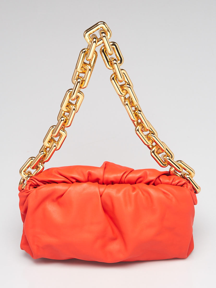 Bottega Veneta Orange Leather Chain Pouch Bag