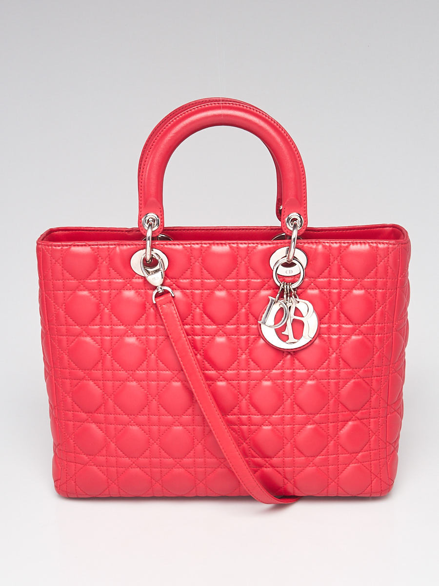 Christian Dior Red Cannage Quilted Lambskin Leather Large Lady Dior Bag