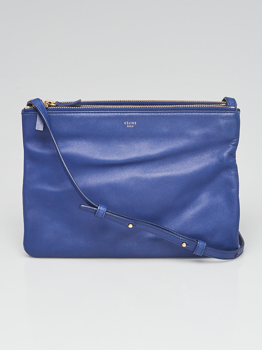 Celine Blue Lambskin Leather Large Trio Crossbody Bag