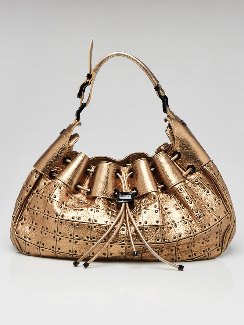 Burberry Gold Leather Prorsum Runway Studded Warrior Hobo Bag