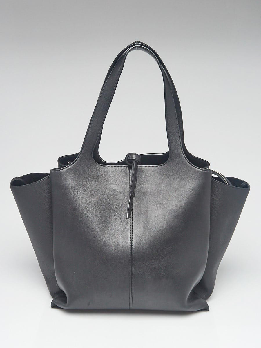 Celine Black Leather Large Vertical Tri-Fold Shoulder Bag