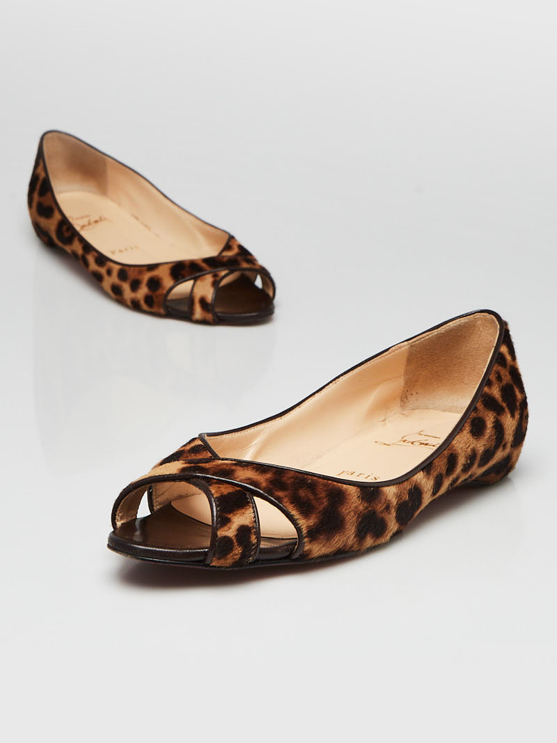 Christian Louboutin Leopard Print Pony Hair Croisette Orlato Peep Toe Flats Size 5.5 36