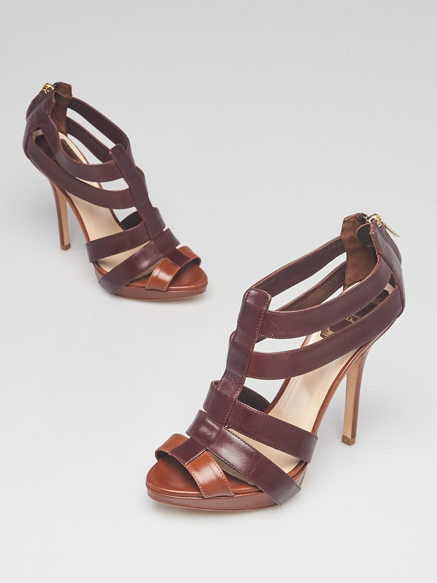 Christian Dior Brown Leather Open Toe Strappy Sandals Size 6.5 37