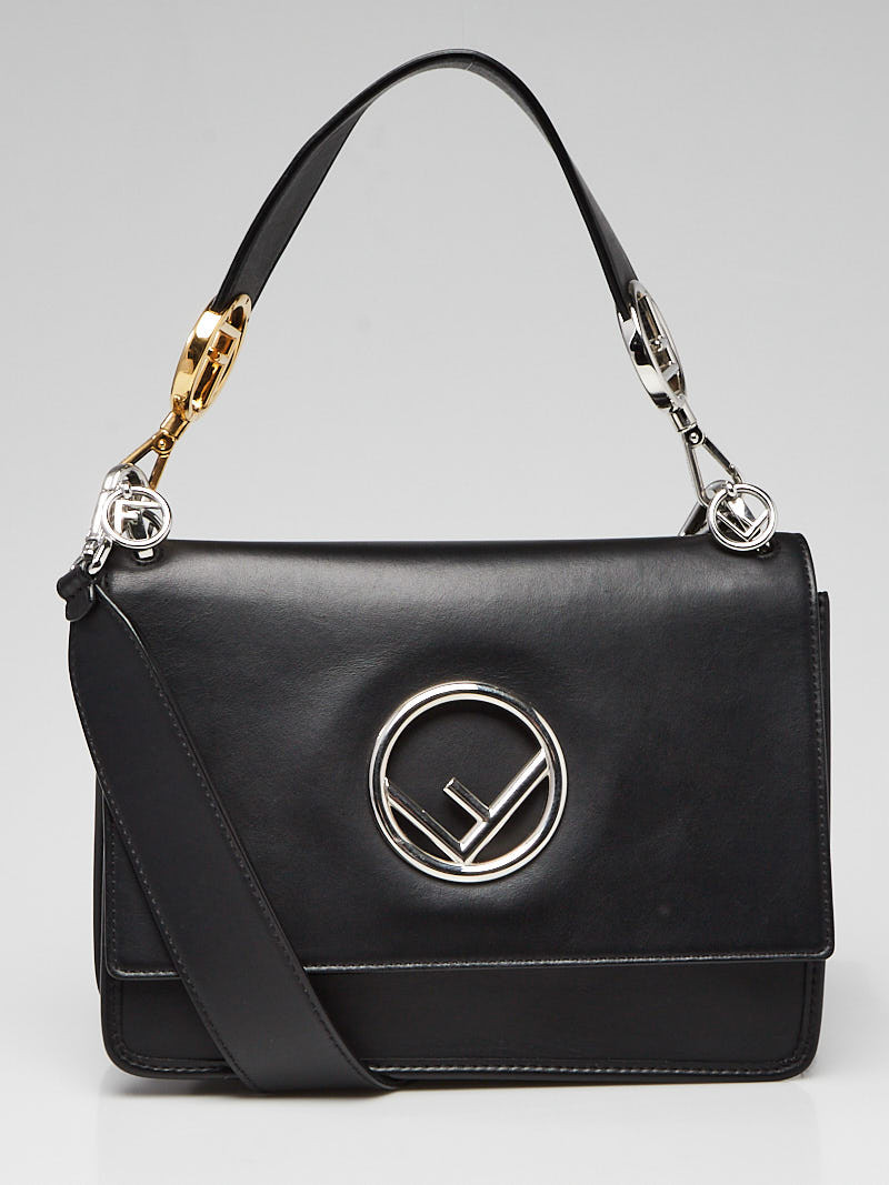 Fendi Black Smooth Calfskin Leather Kan I Logo Shoulder Bag 8BT284