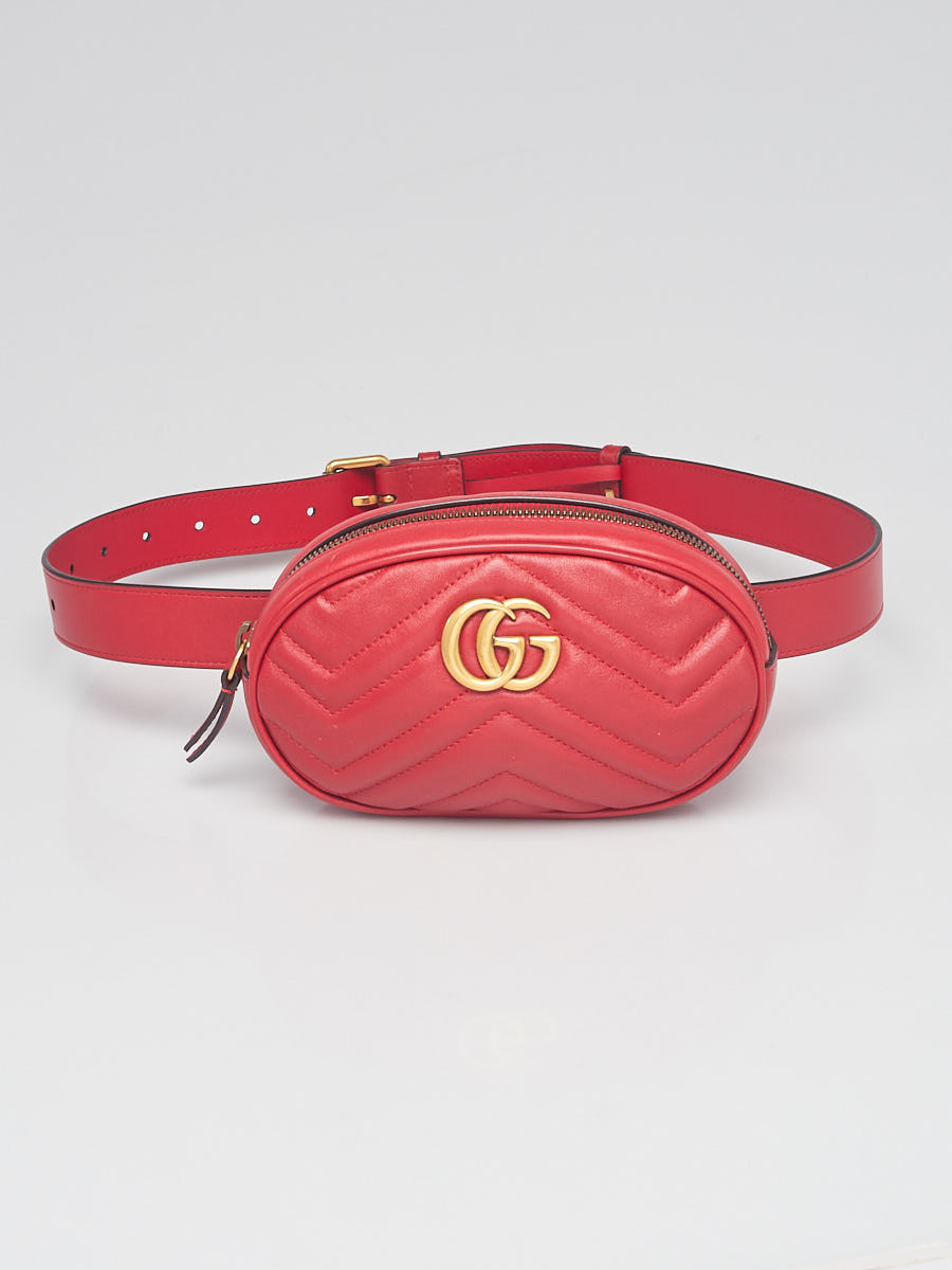 Gucci Red Quilted Leather GG Marmont Waist Belt Bag Size 85 34