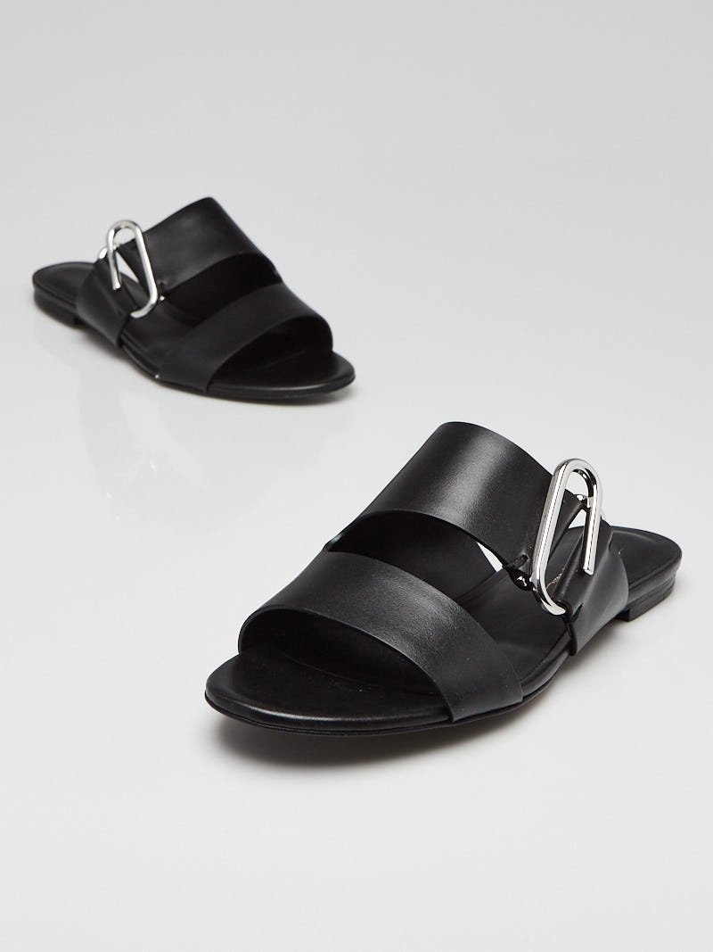 3.1 Phillip Lim Black Leather Flat Slide Sandals Size 6 36.5