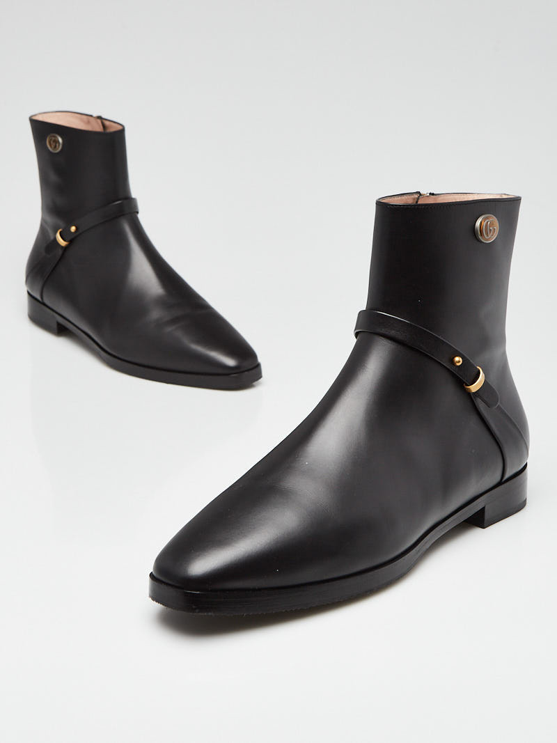 Gucci Black Leather Elite GG Ankle Boots Size 8.5 39