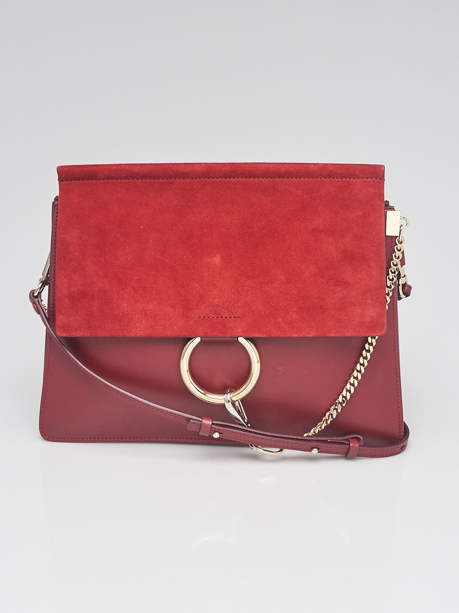 Chloe Dark Red Leather Suede Faye Medium Shoulder Bag