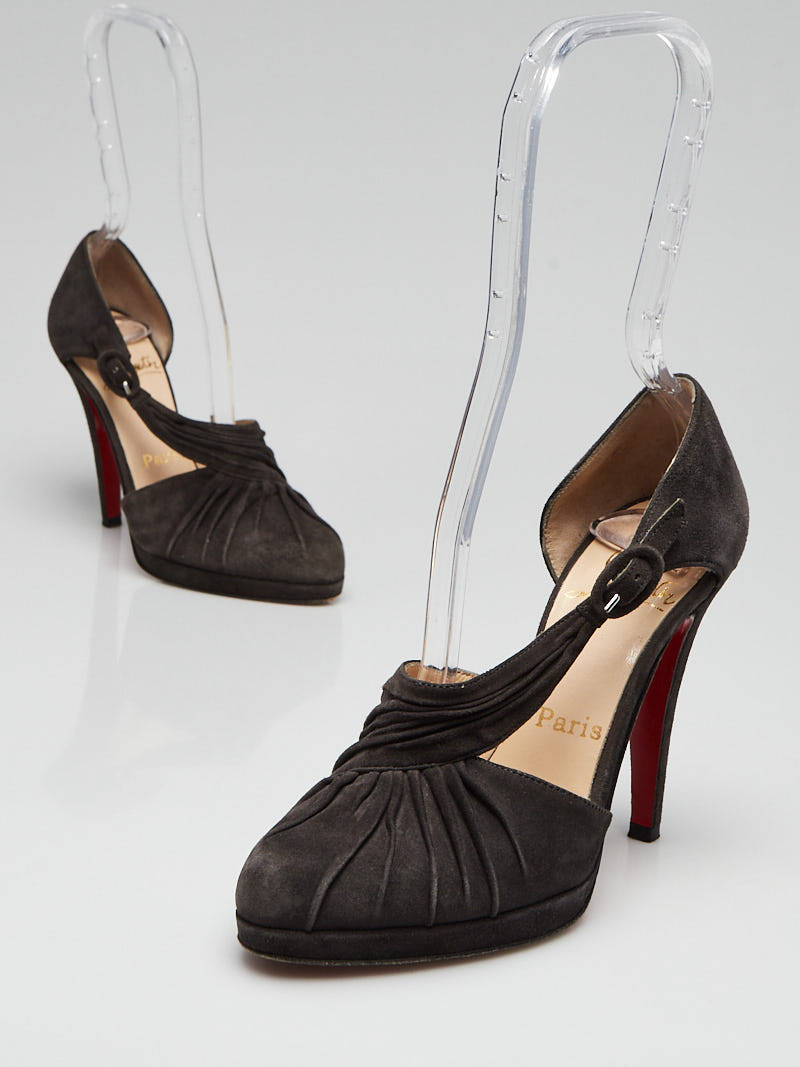 Christian Louboutin Dark Grey Ruched Suede Drapiday 120  Size 4.5 35