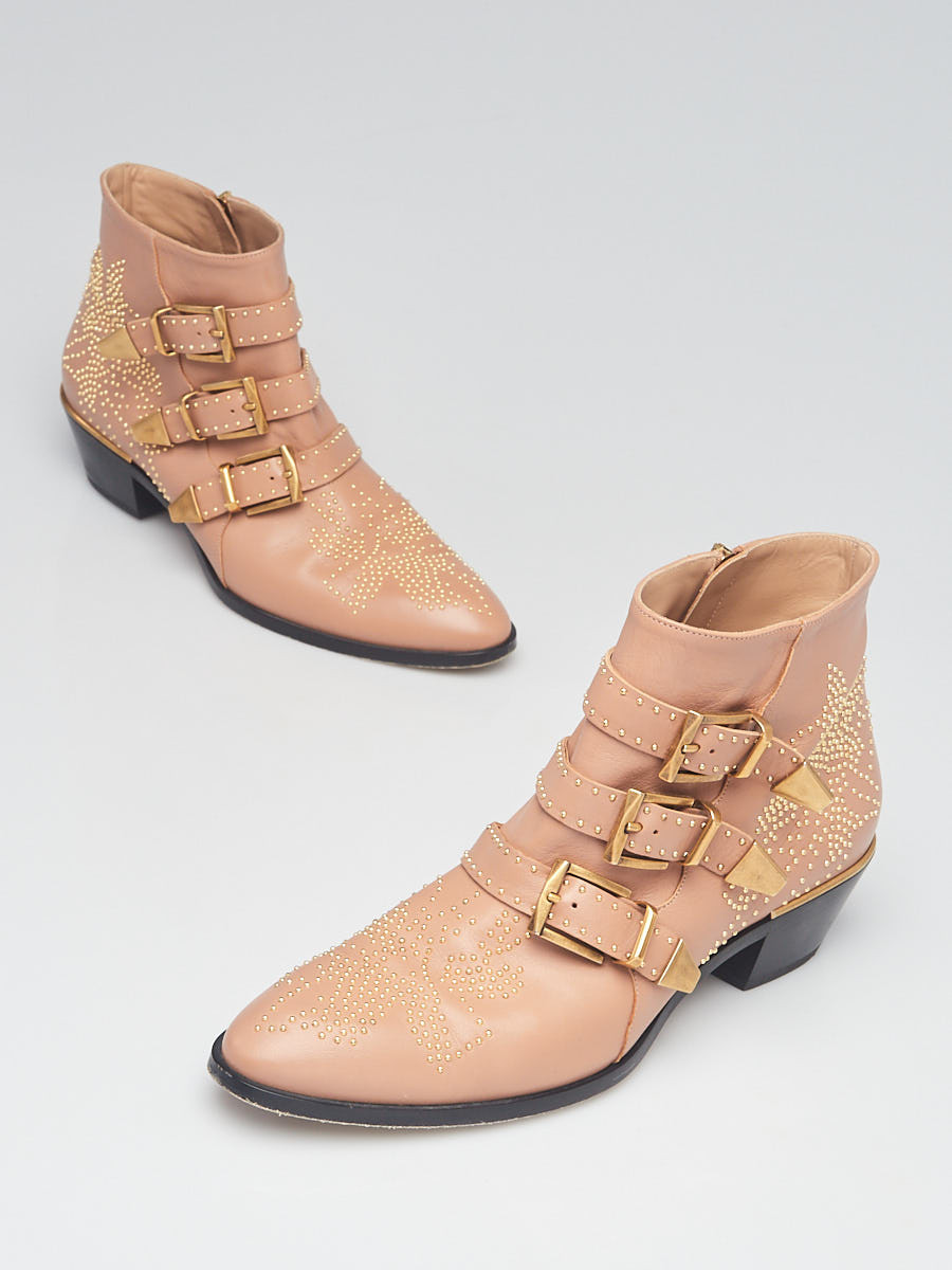 Chloe Reef Shell Leather Studded Susanna Ankle Boots Size 10 40.5