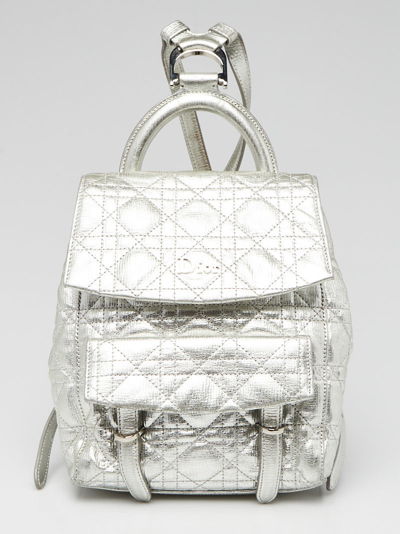Christian Dior Silver Cannage Quilted Leather Stardust Small Backpack Bag