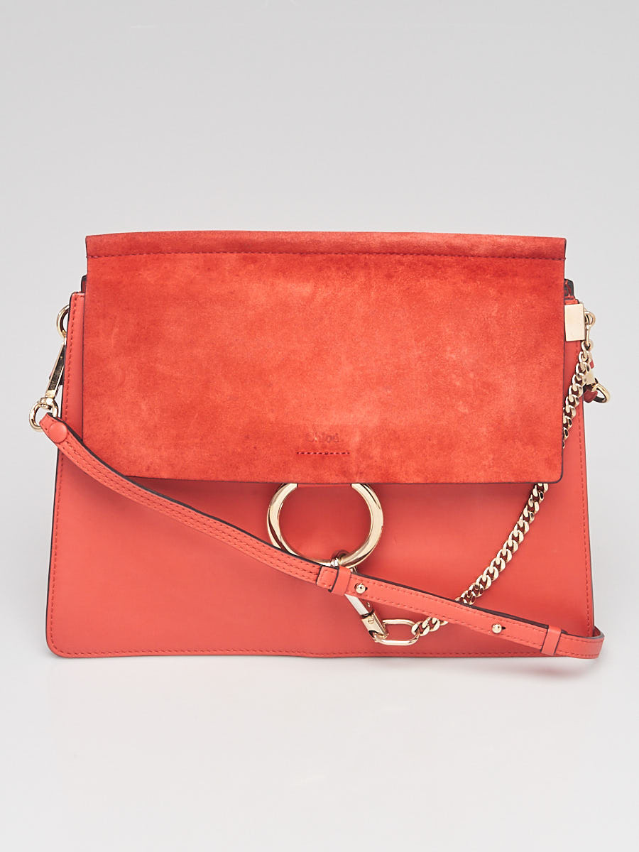 Chloe Red Leather Suede Faye Medium Shoulder Bag