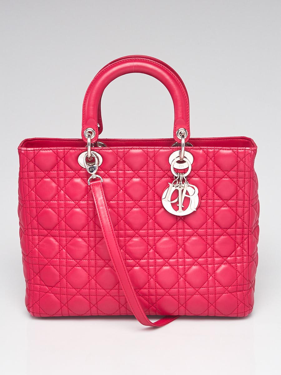 Christian Dior Fuchsia Cannage Quilted Lambskin Leather Large Lady Dior Bag
