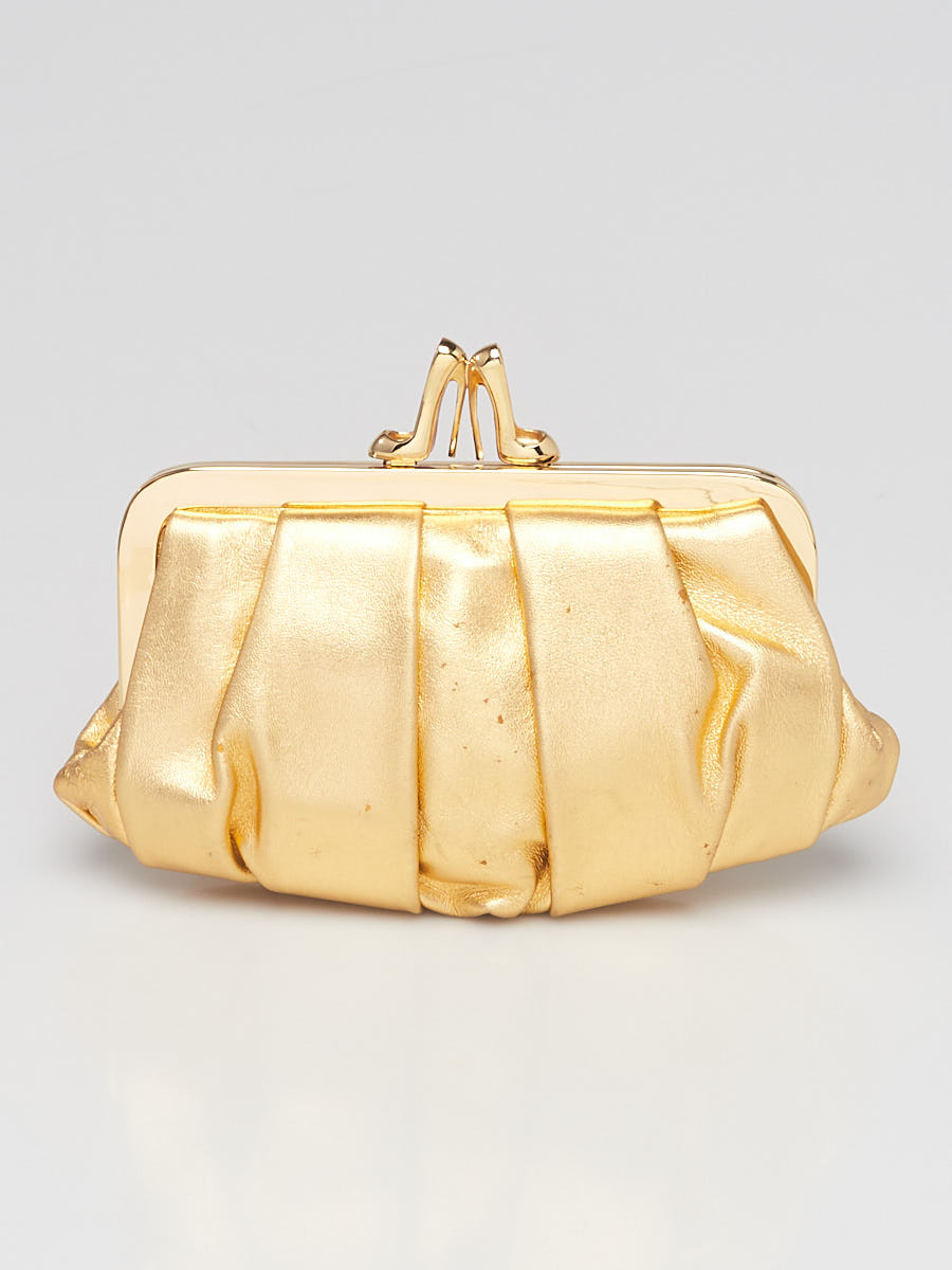 Christian Louboutin Gold Nappa Leather Loubinight Frame Clutch Bag