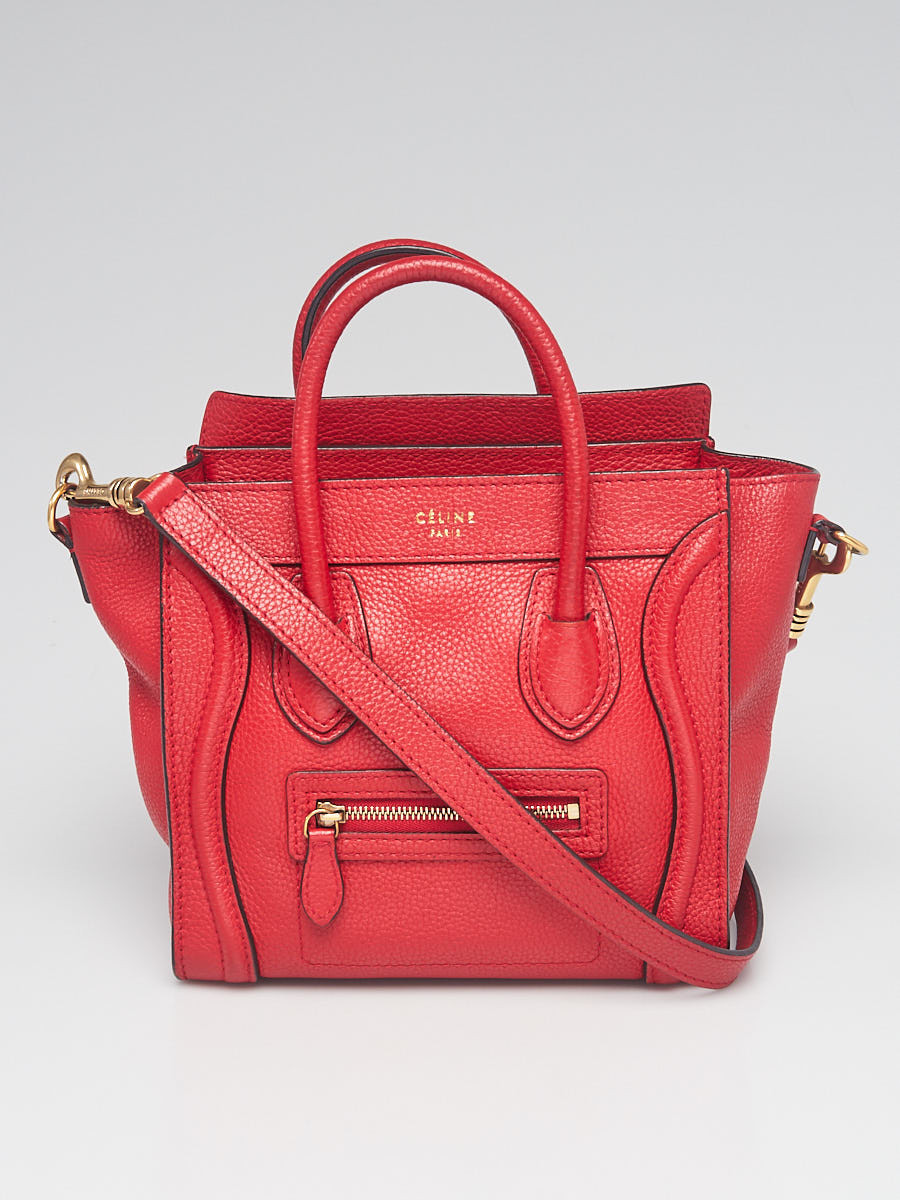 Celine Red Drummed Calfskin Leather Nano Luggage Bag