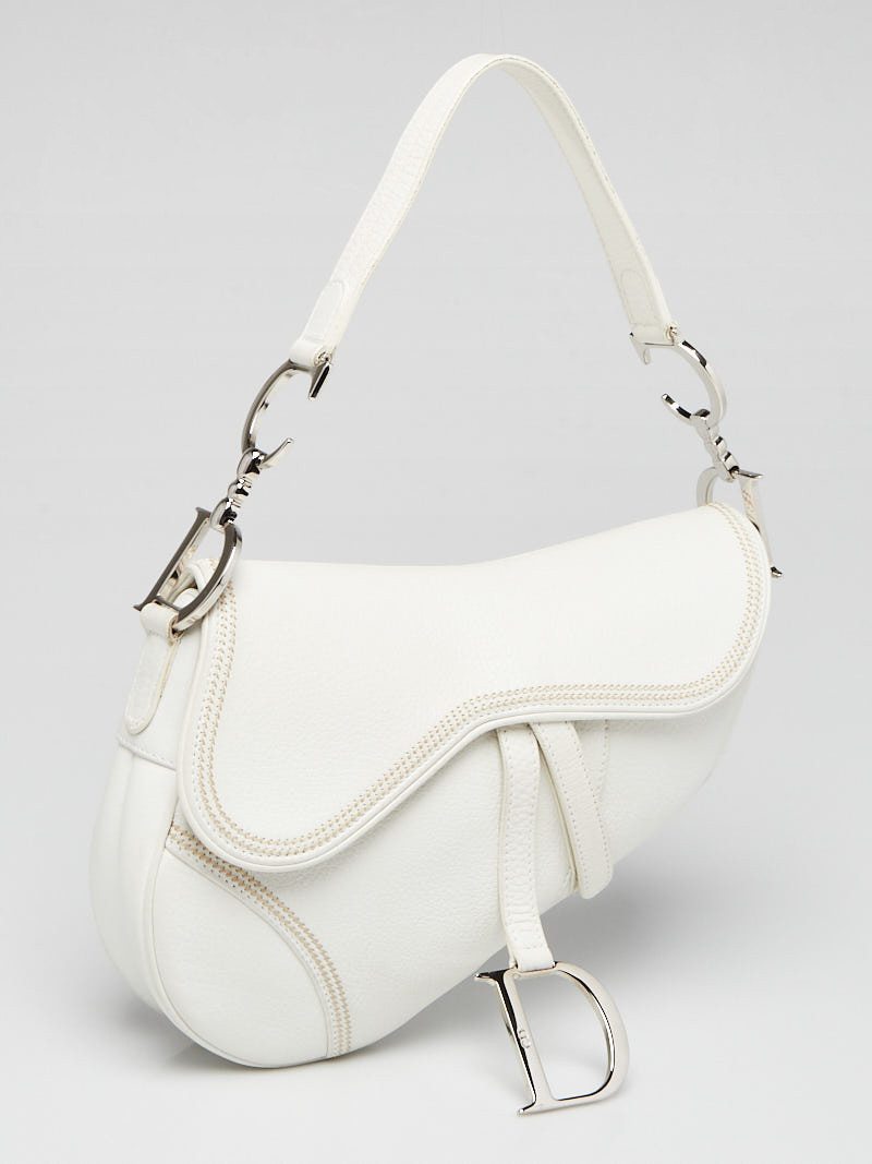 Christian Dior White Grained Calfskin Leather Saddle Bag