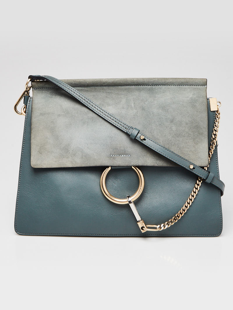 Chloe Cloudy Blue Leather Suede Faye Medium Shoulder Bag
