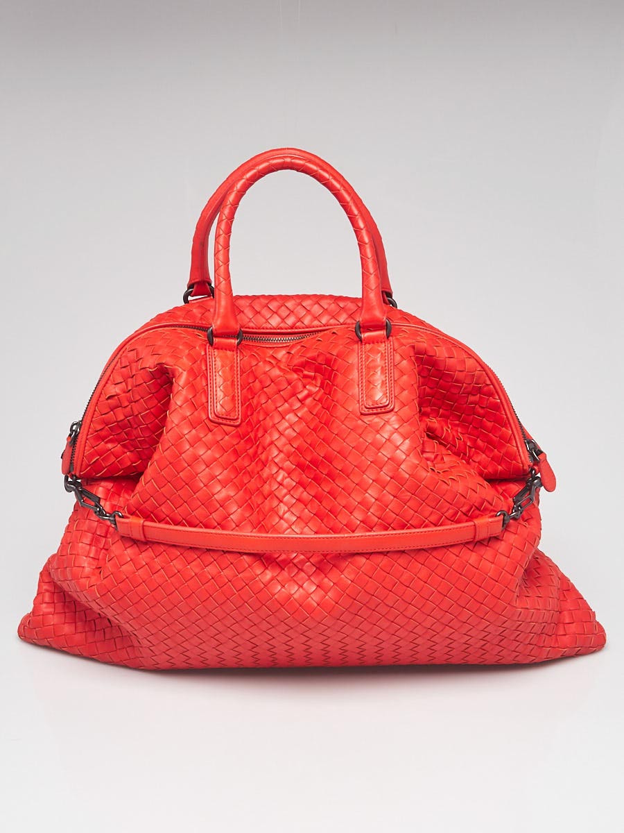 Bottega Veneta Red Intrecciato Woven Nappa Leather Convertible Tote Bag