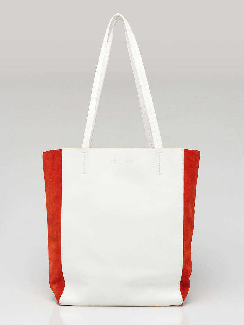 Celine White Orange Leather Suede Cabas Vertical Tote Bag