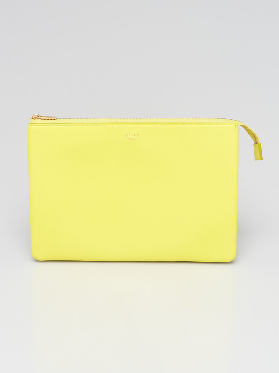 Celine Yellow Grey Leather Duo Cosmetic Pouch Clutch Bag