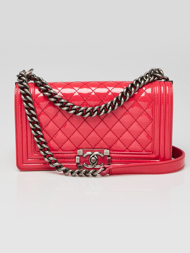 Chanel Bright Pink Quilted Patent Leather Medium Boy Bag