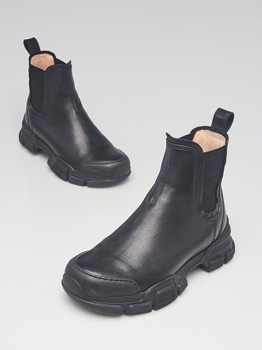 Gucci Black Leather Chunky Pull On Ankle Boots Size 5 35.5