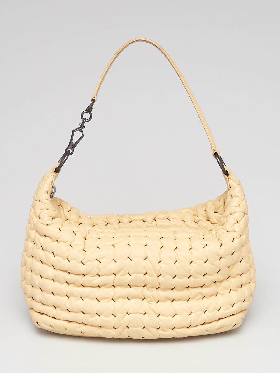 Bottega Veneta Dark White Quilted Bubble Leather Small Shoulder Bag