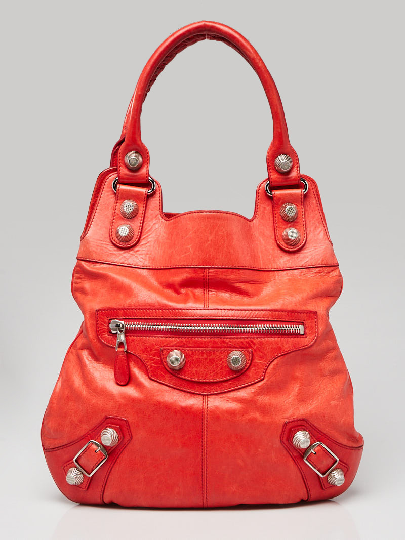 Balenciaga Red Lambskin Leather Giant 21 Silver Slim Hobo Bag