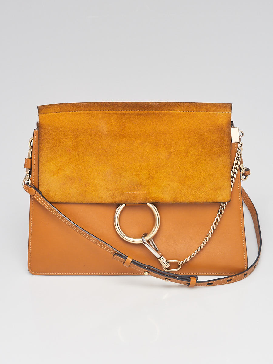 Chloe Yellow Brown Leather Suede Faye Medium Shoulder Bag
