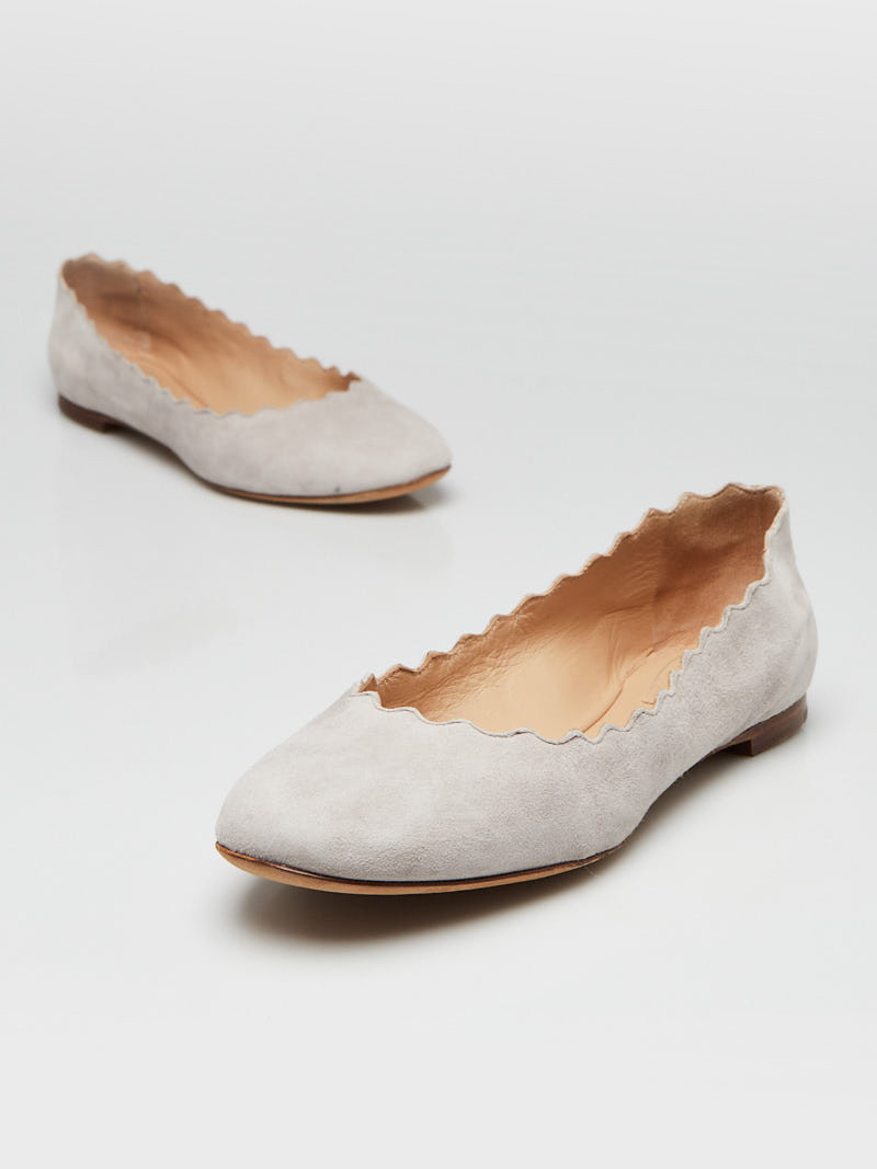 Chloe Grey Suede Scalloped Lauren Ballet Flats Size 4 34.5