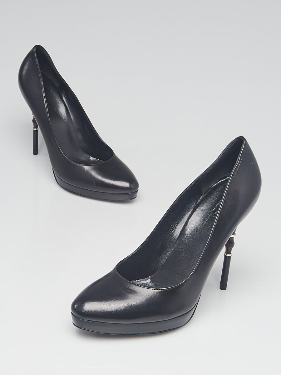 Gucci Black Leather Bamboo Heel Platform Pumps Size 9.5 40