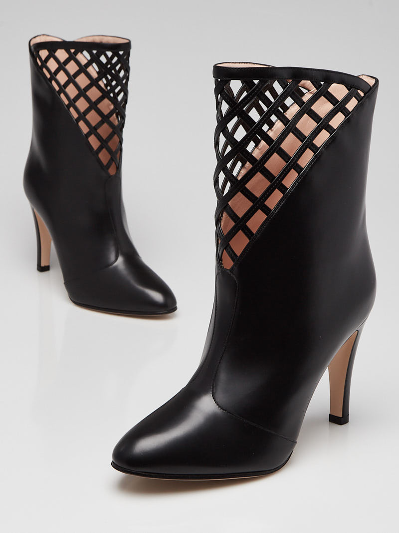 Gucci Black Leather Lattice Ankle Boots Size 7.5 38