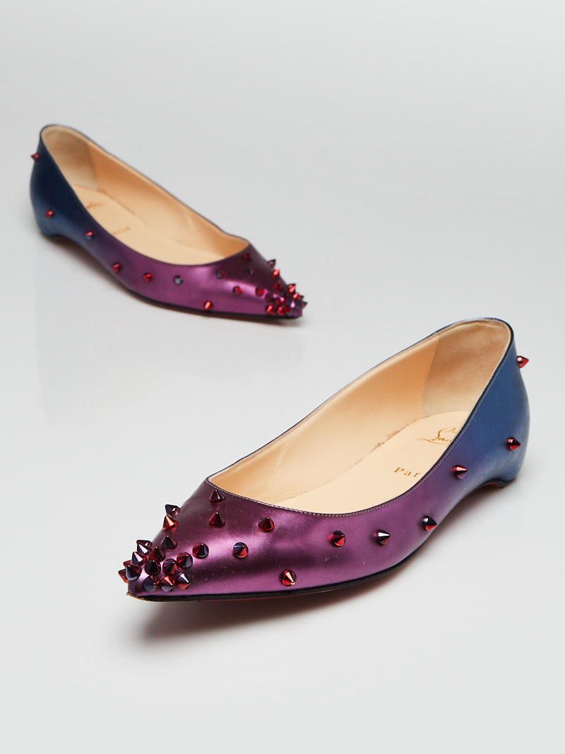 Christian Louboutin Rose Blue Patent Kid Leather Degraspike Flats Size 8.5 39