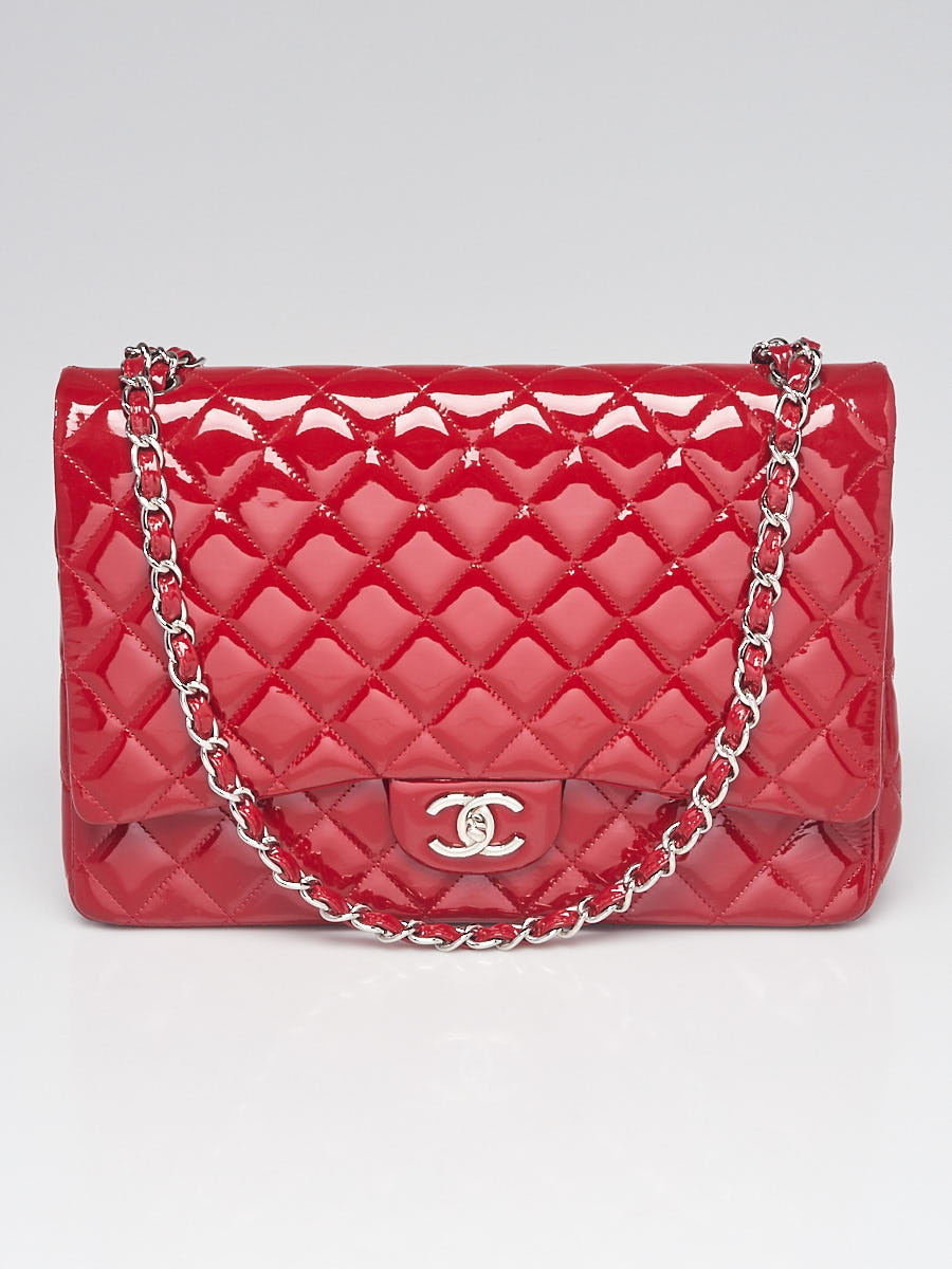 Chanel Red Quilted Patent Leather Classic Maxi Single Flap Bag