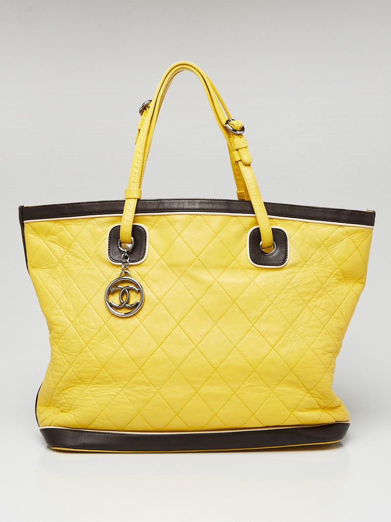 Chanel Yellow Quilted Lambskin Leather Country Club Large Tote Bag