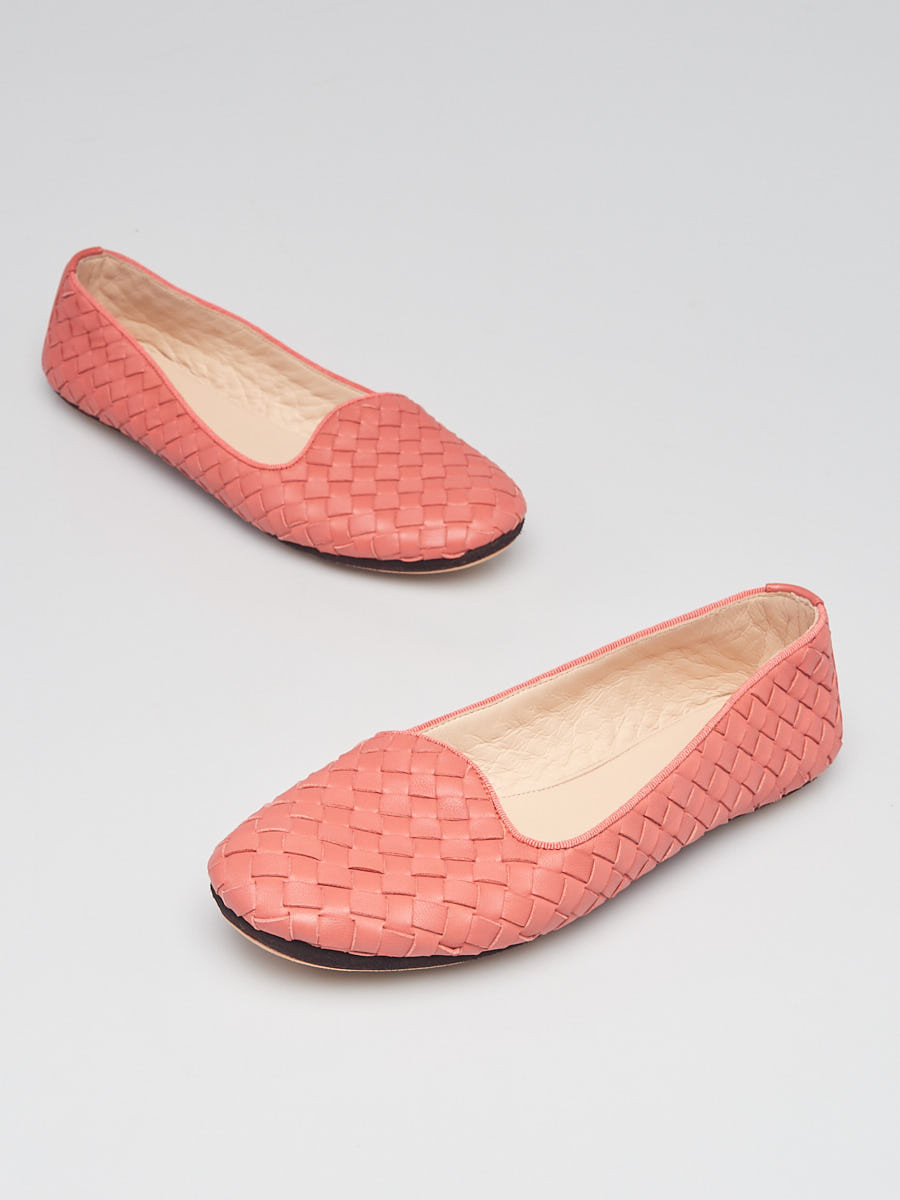 Bottega Veneta Pink Intrecciato Woven Nappa Leather Flats Size 6 36.5