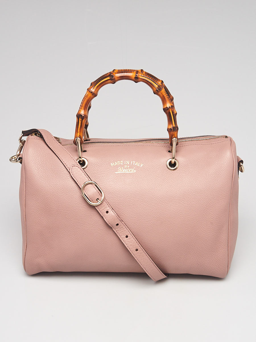 Gucci Pink Pebbled Leather Bamboo Shopper Boston Bag