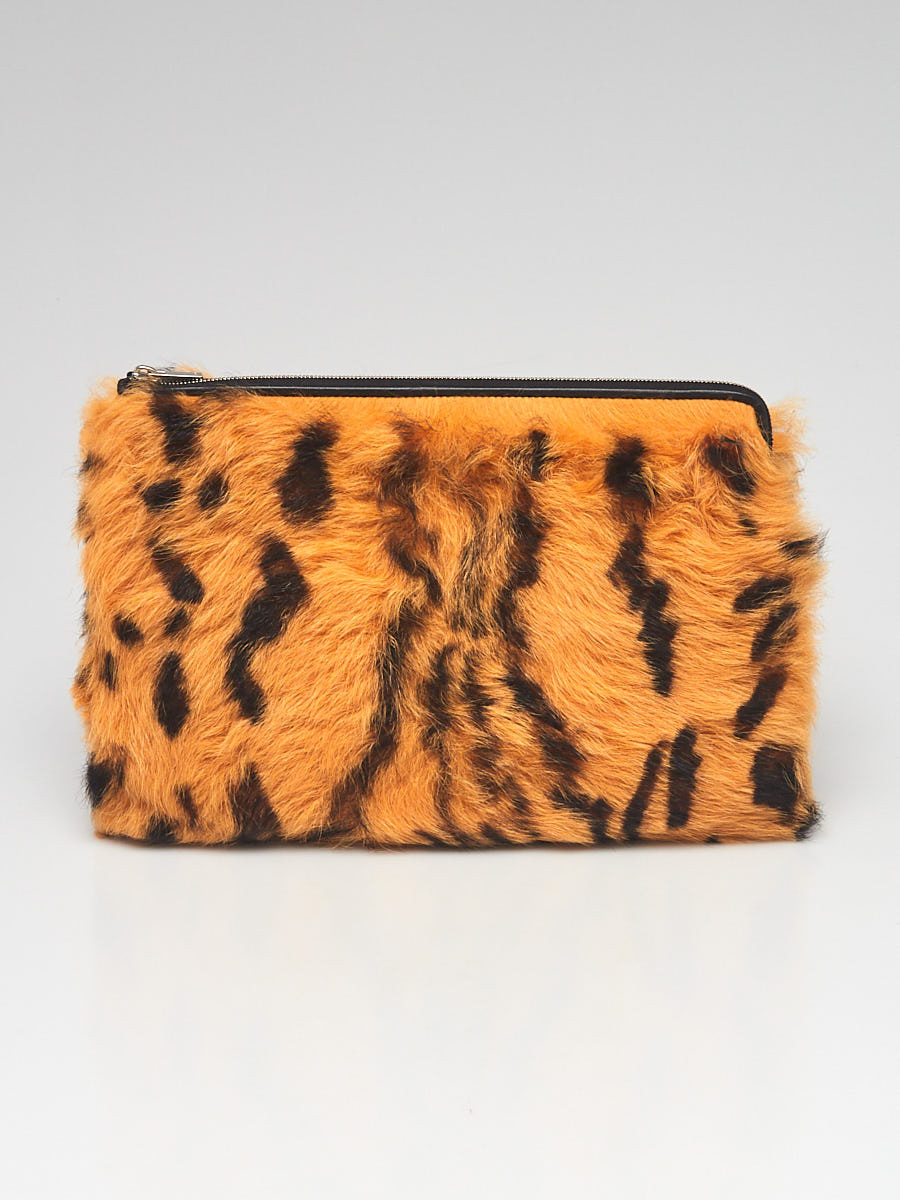 Celine Leopard Print Shearling Soho Clutch Pouch Bag