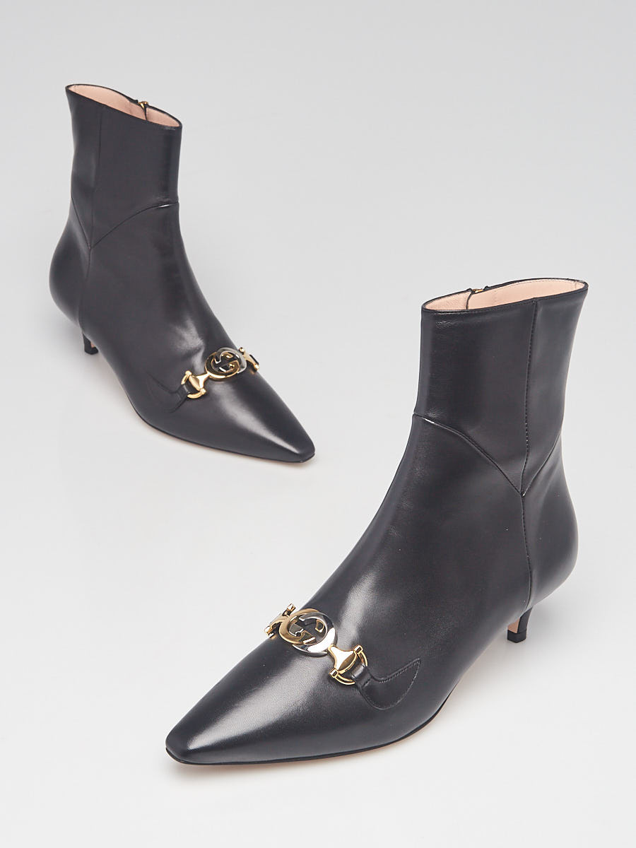 Gucci Black Leather Zumi Kitten Heel Ankle Boots Size 5.5 36