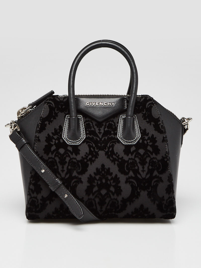 Givenchy Black Leather Velvet Devore Mini Antigona Bag
